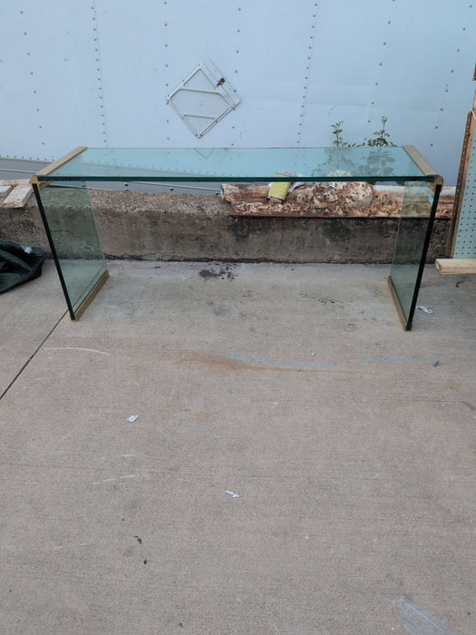 GLASS AND BRASS CONSOLE TABLE