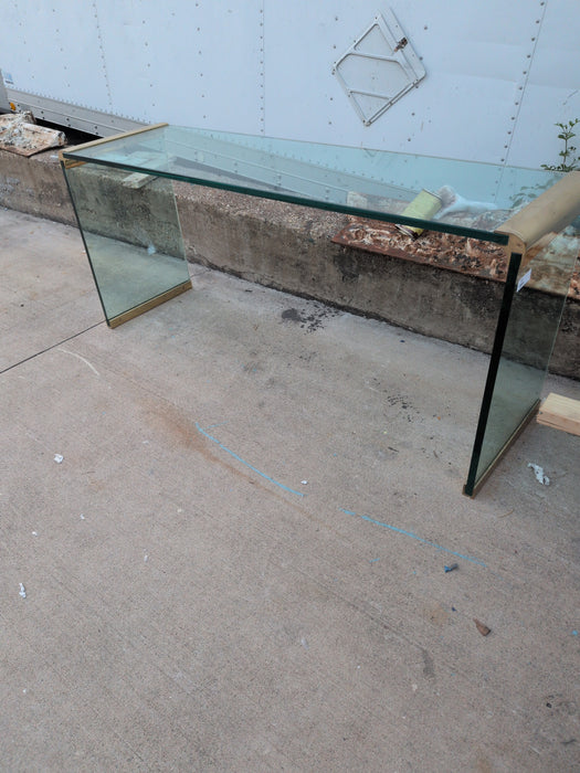 GLASS AND BRASS CONSOLE TABLE