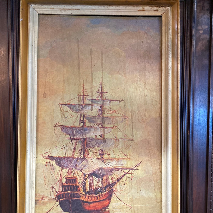 VINTAGE 60' SAIL BOAT VERTICAL PRINT IN PAINTED FRAME