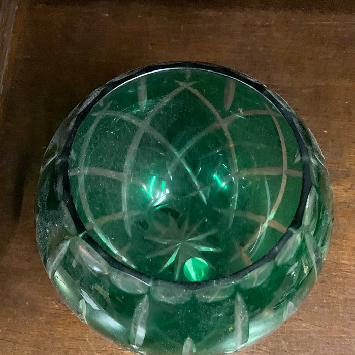 CUT GREEN GLASS ROSE BOWL