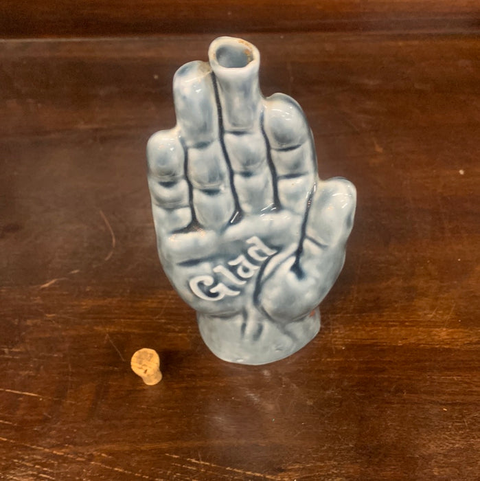 CERAMIC “GLAD” HAND LIQUOR BOTTLE