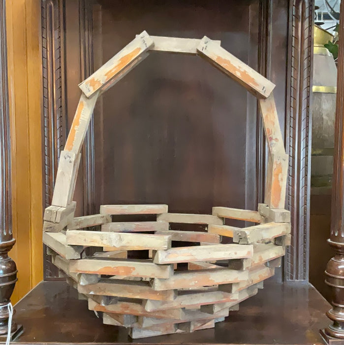 WOOD PLANTER BASKET WITH HANDLE-AS FOUND