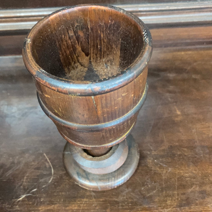 WOODEN GOBLET WITH TWO RINGS AROUND BASE