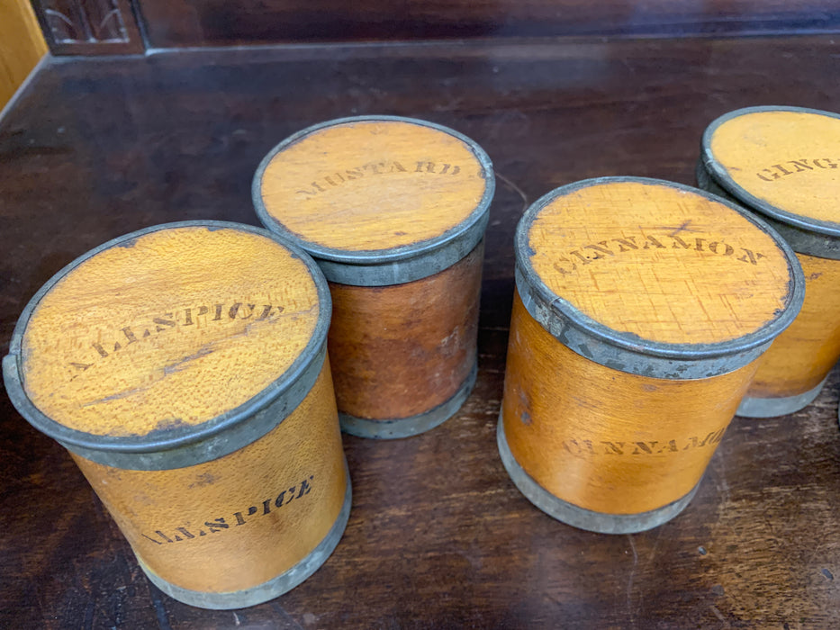 SET OF 6 ROUND WOOD SPICE BOXES