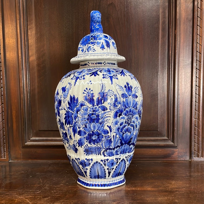 LARGE DELFT FLORAL BLUE AND WHITE GINGER JAR