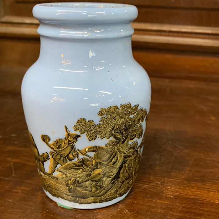 PERIWINKLE BLUE HANDPAINTED JAR WITH NO LID AS FOUND