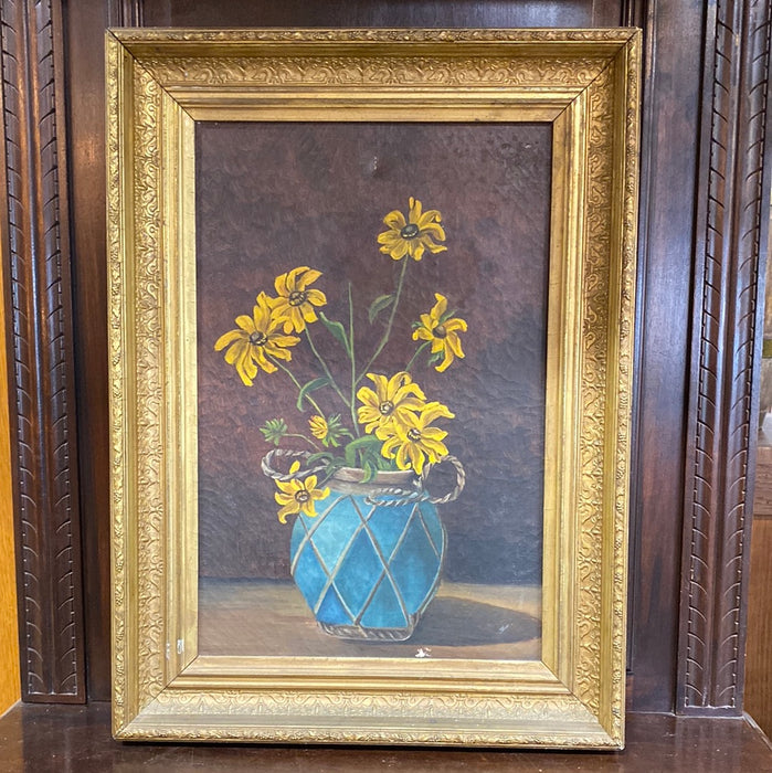 OIL PAINTING OF YELLOW FLOWERS IN NICE FRAME