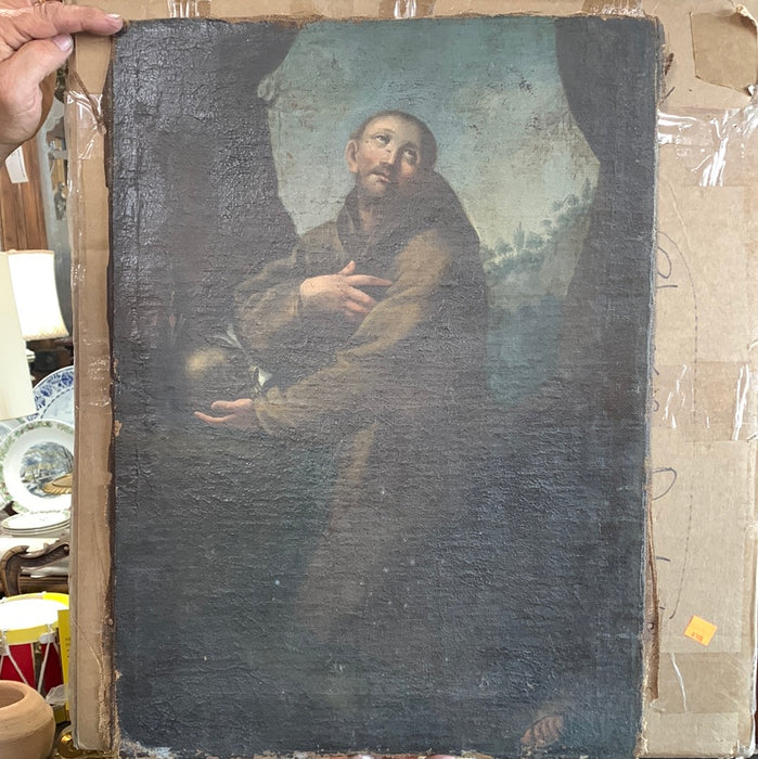 UNFRAMED 18TH CENTURY OIL PAINTING OF A BENEDICTINE MONK