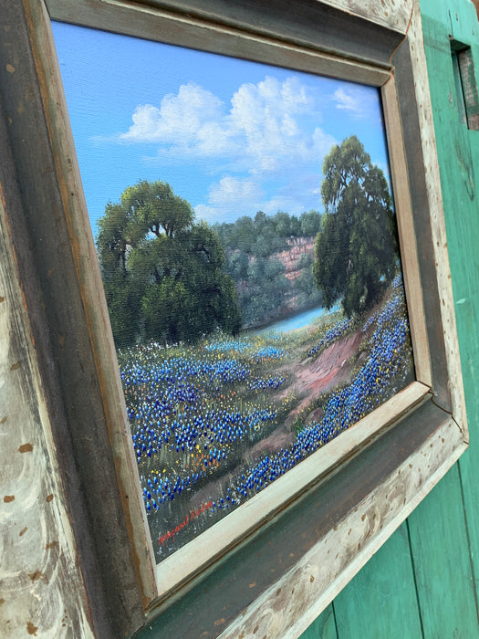 SMALL BEAUTIFUL TEXAS BLUE BONNET OIL PAINTING BY MARGARET RUTH HARLAN