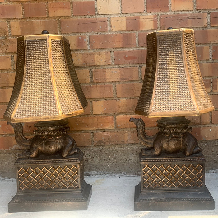PAIR CAMEL LAMPS WITH GOLD SHADES