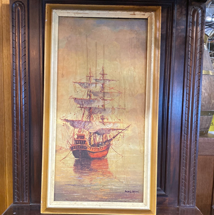 VINTAGE 60' SAIL BOAT VERTICAL PRINT IN PAINTED FRAME