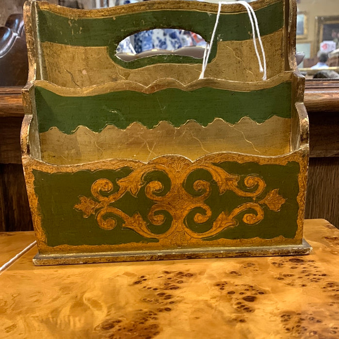 GREEN AND GOLD FLORENTINE LETTER HOLDER