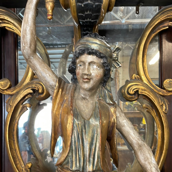 PAIR OF ITALIAN MARBLE TOP FULL FIGURAL CARVED CONSOLES WITH MARBLE PLINTHS