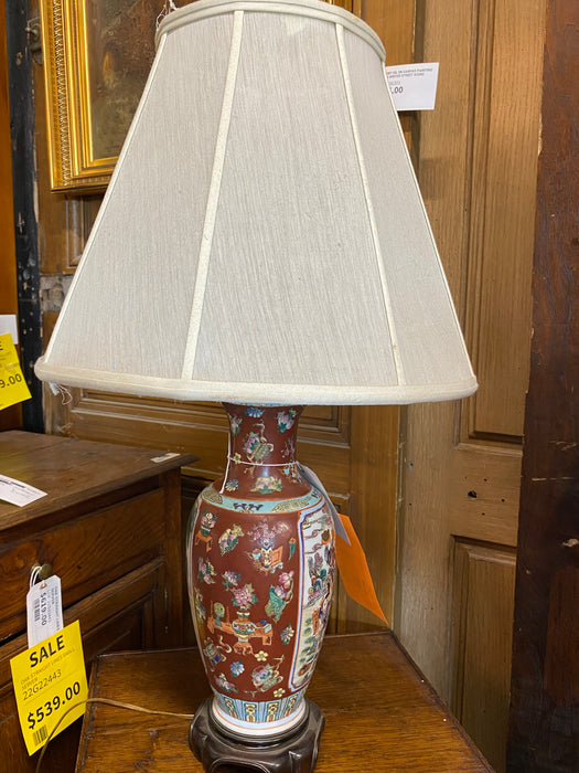 VINTAGE RED CHINESE PORCELAIN LAMP WITH PEOPLE