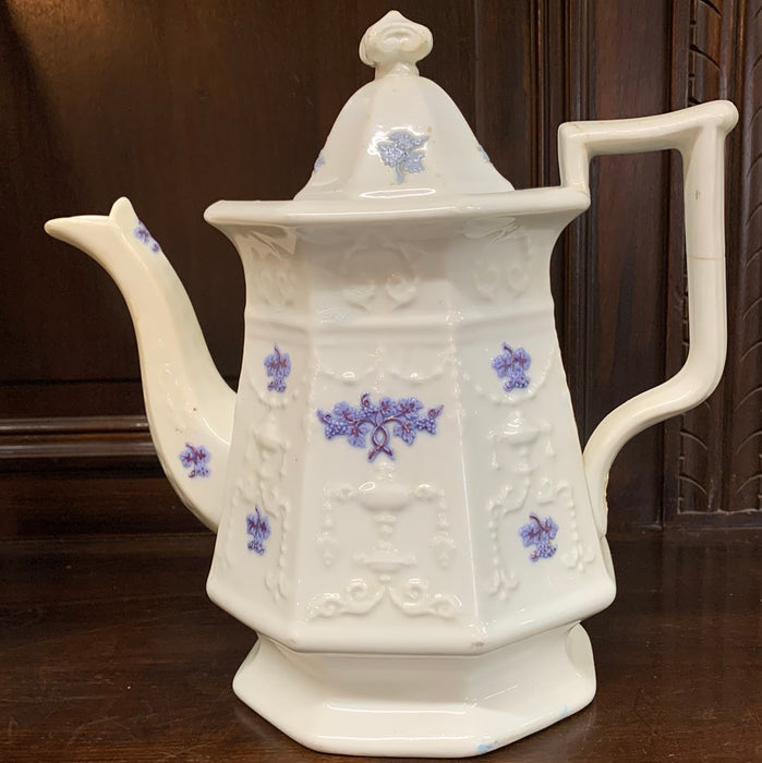 19TH CENTURY IRON STONE LAVENDER TEAPOT WITH LID-AS FOUND