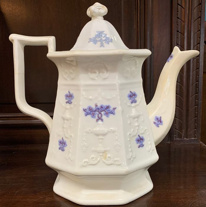 19TH CENTURY IRON STONE LAVENDER TEAPOT WITH LID-AS FOUND