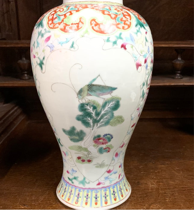 SMALL ORANGE AND GREEN FLORAL VASE-AS FOUND