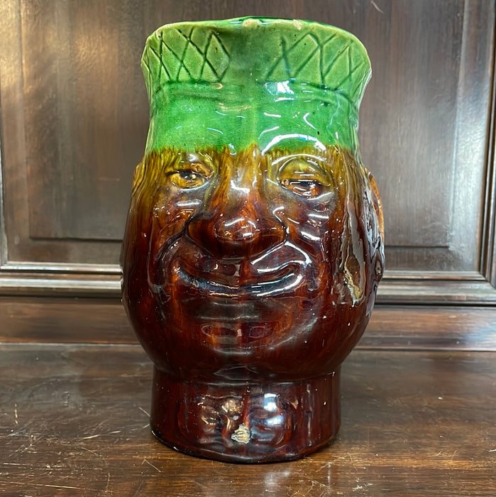 MAJOLICA PITCHER WITH FACE BROWN AND GREEN