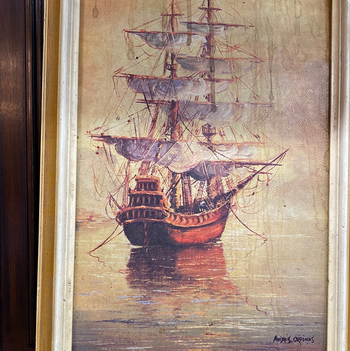 VINTAGE 60' SAIL BOAT VERTICAL PRINT IN PAINTED FRAME