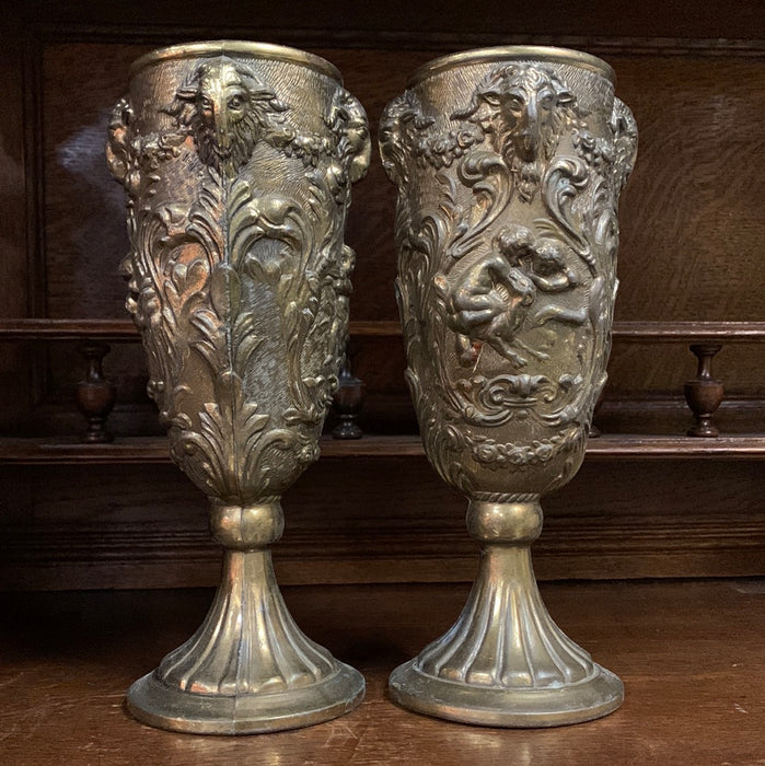 PAIR OF TALL GOLD METAL CHALICES