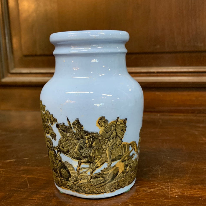 PERIWINKLE BLUE HANDPAINTED JAR WITH NO LID AS FOUND