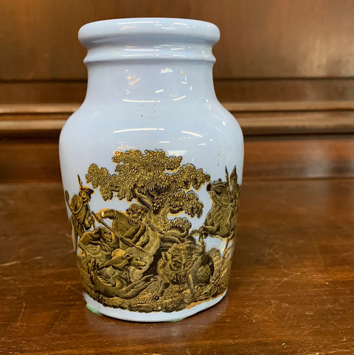 PERIWINKLE BLUE HANDPAINTED JAR WITH NO LID AS FOUND