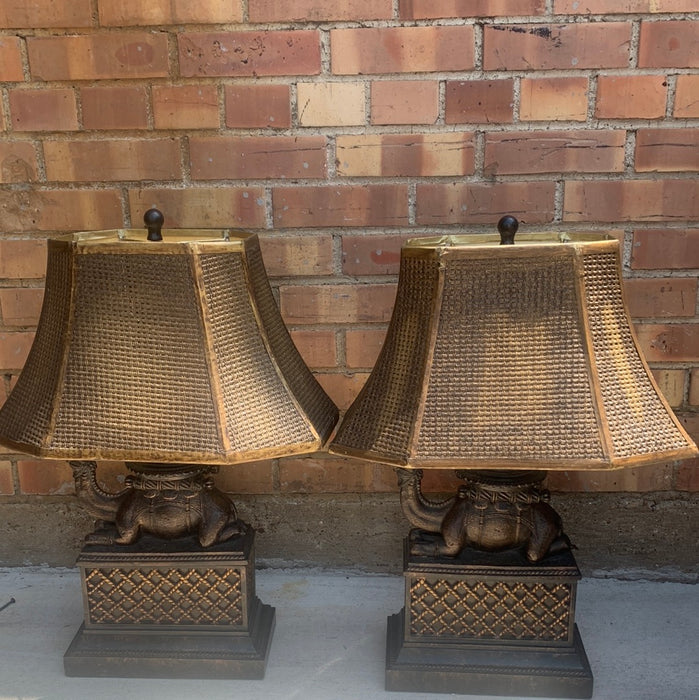 PAIR CAMEL LAMPS WITH GOLD SHADES