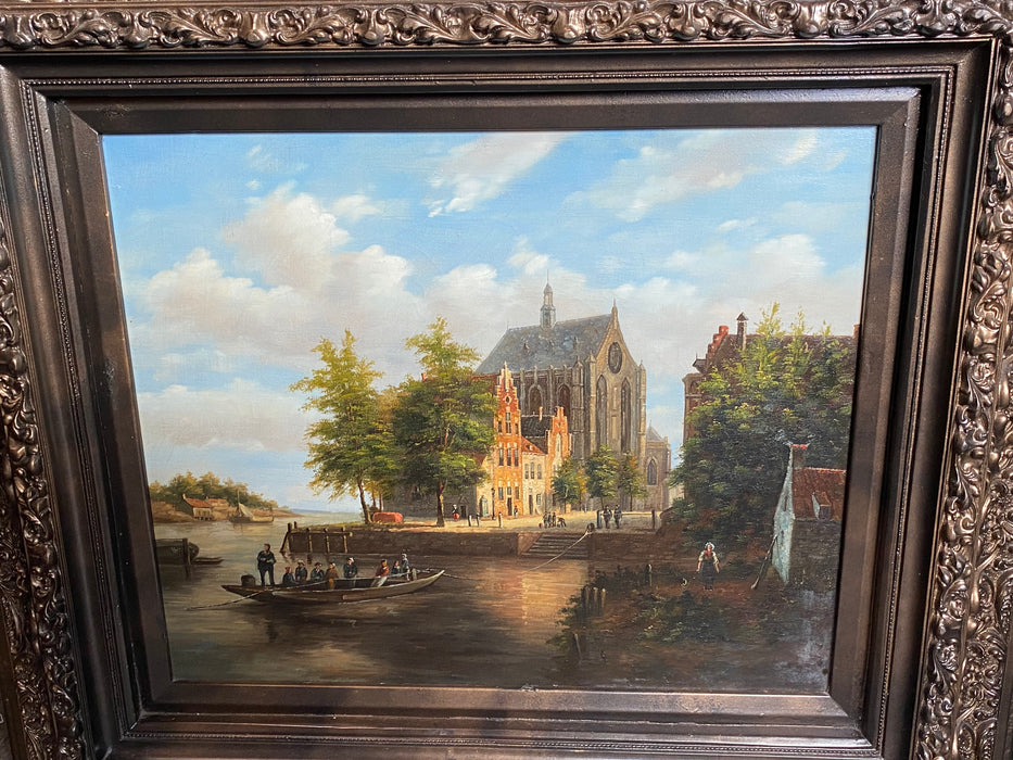 17TH CENTURY LOOK DUTCH STREET SCENE EMBELLISHED GICLEE ON CANVAS