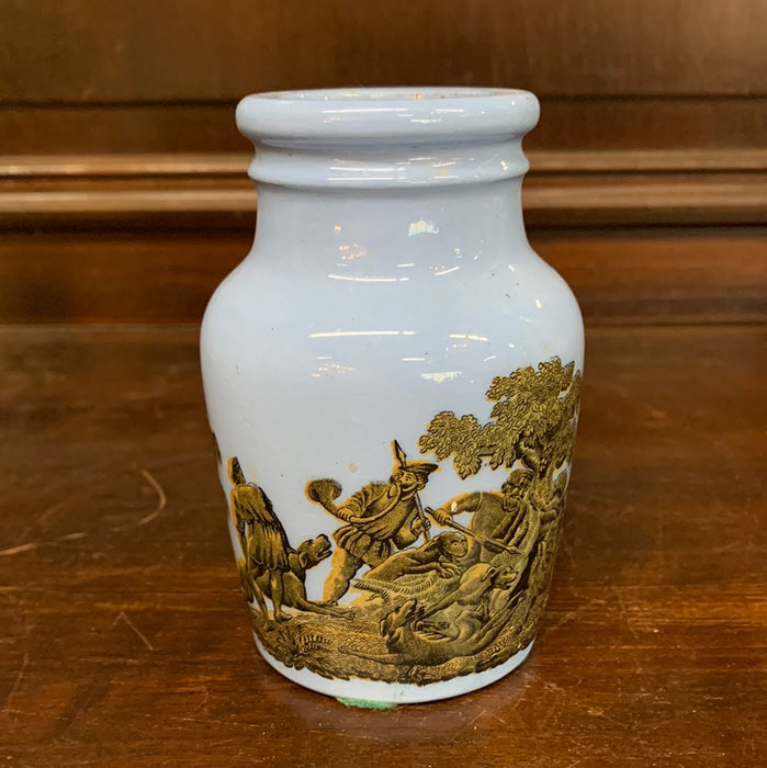 PERIWINKLE BLUE HANDPAINTED JAR WITH NO LID AS FOUND