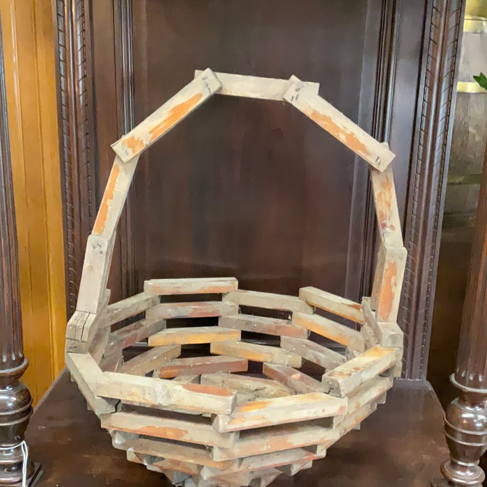 WOOD PLANTER BASKET WITH HANDLE-AS FOUND