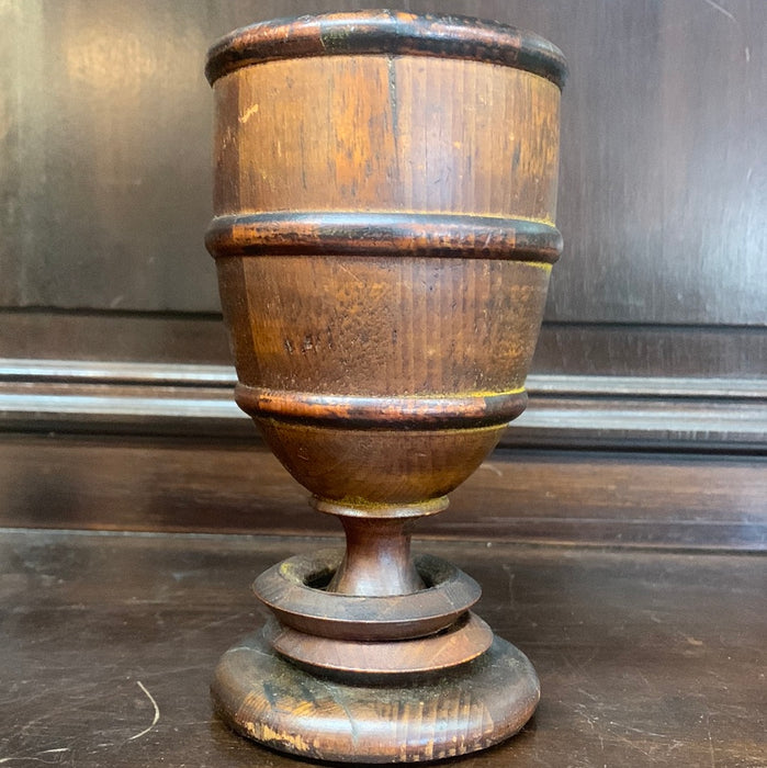 WOODEN GOBLET WITH TWO RINGS AROUND BASE