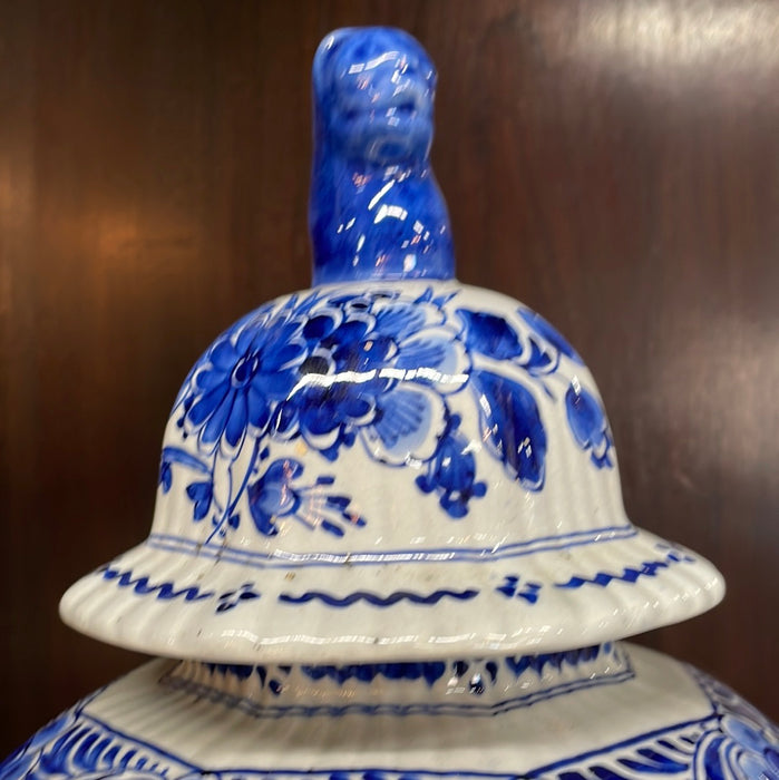 LARGE DELFT FLORAL BLUE AND WHITE GINGER JAR