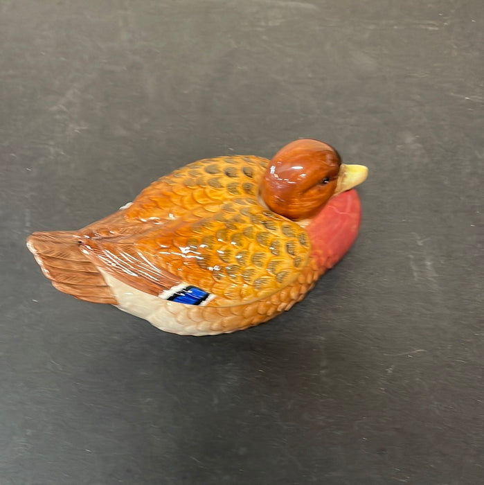 FITZ AND FLOYD CERAMIC DUCK VESSEL WITH WINGED LID