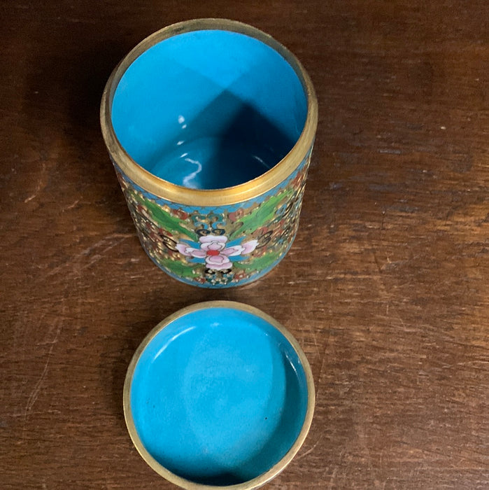 ROUND POLYCHROME METAL CHINOISERIE BOX