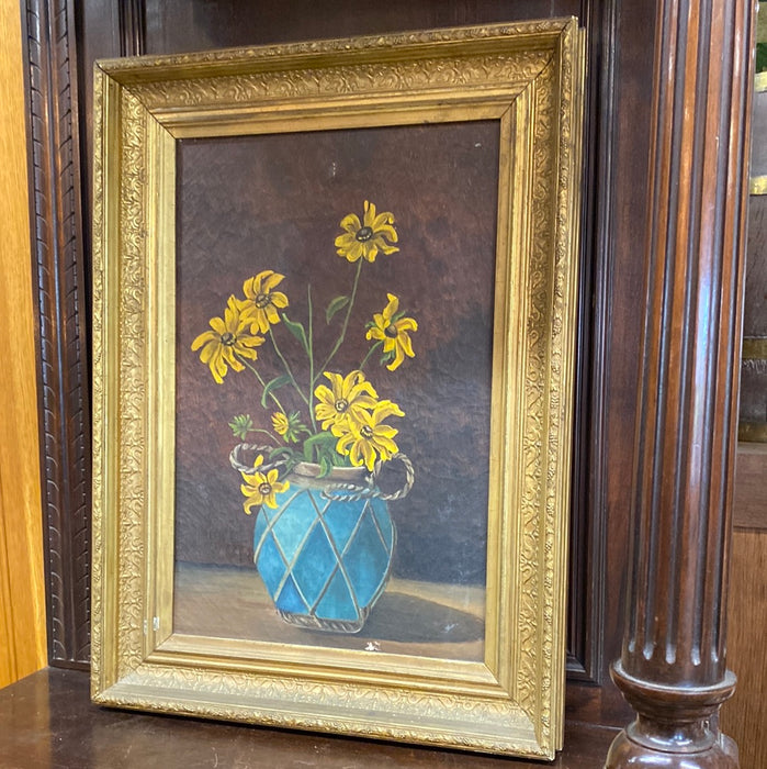 OIL PAINTING OF YELLOW FLOWERS IN NICE FRAME