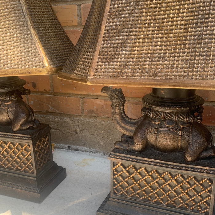 PAIR CAMEL LAMPS WITH GOLD SHADES