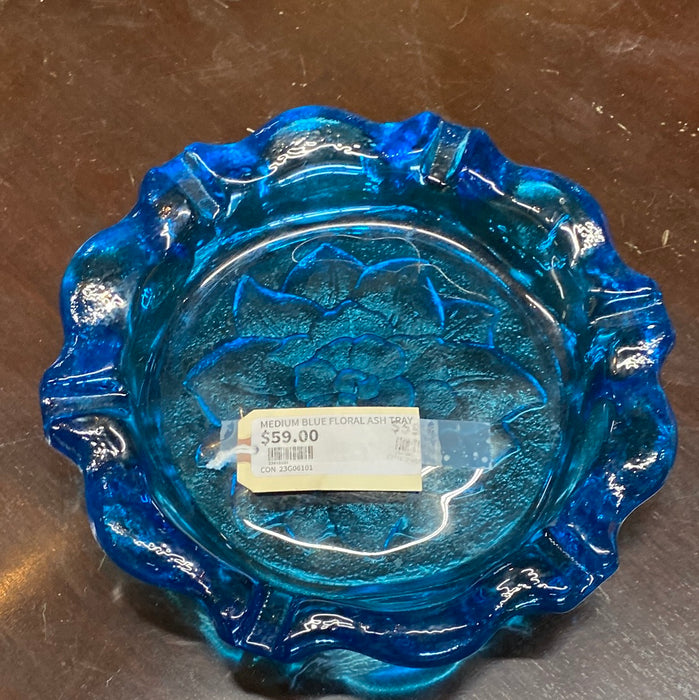 MEDIUM BLUE FLORAL ASH TRAY