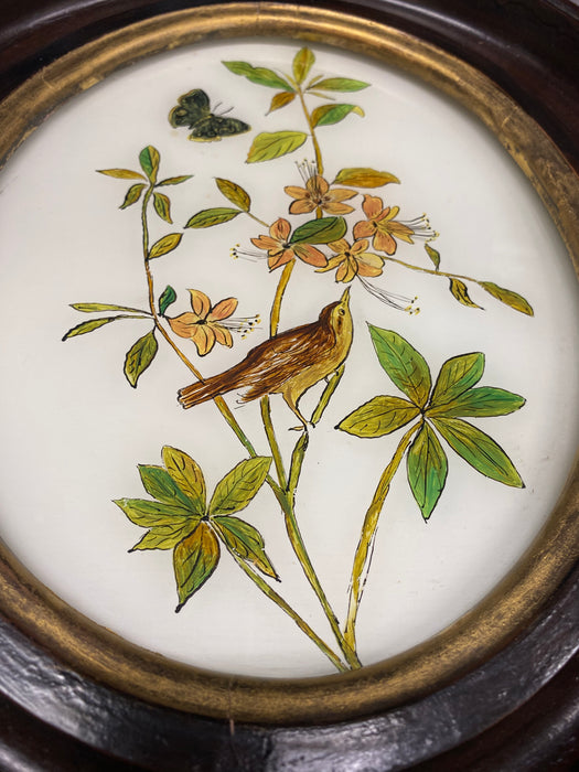 REVERSE PAINTED BIRDS ON GLASS OVAL