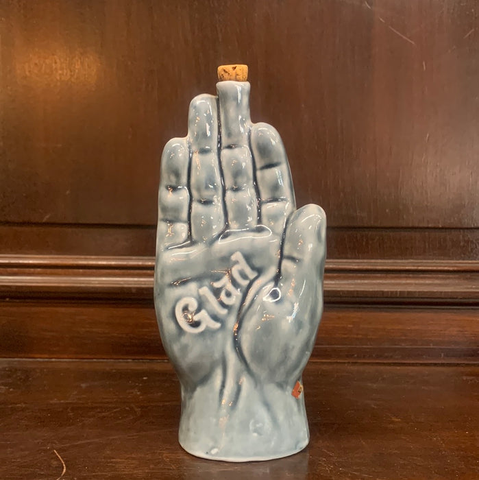 CERAMIC “GLAD” HAND LIQUOR BOTTLE