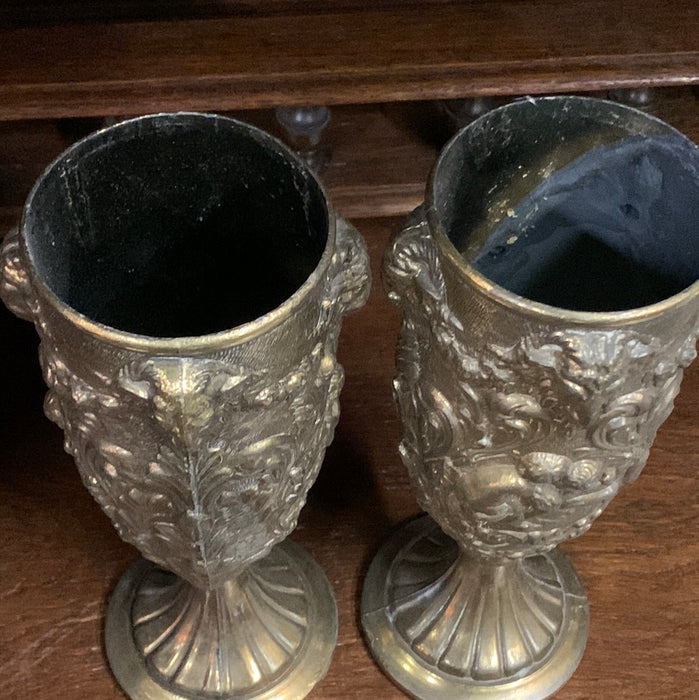 PAIR OF TALL GOLD METAL CHALICES