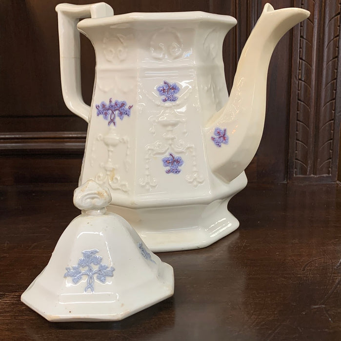 19TH CENTURY IRON STONE LAVENDER TEAPOT WITH LID-AS FOUND