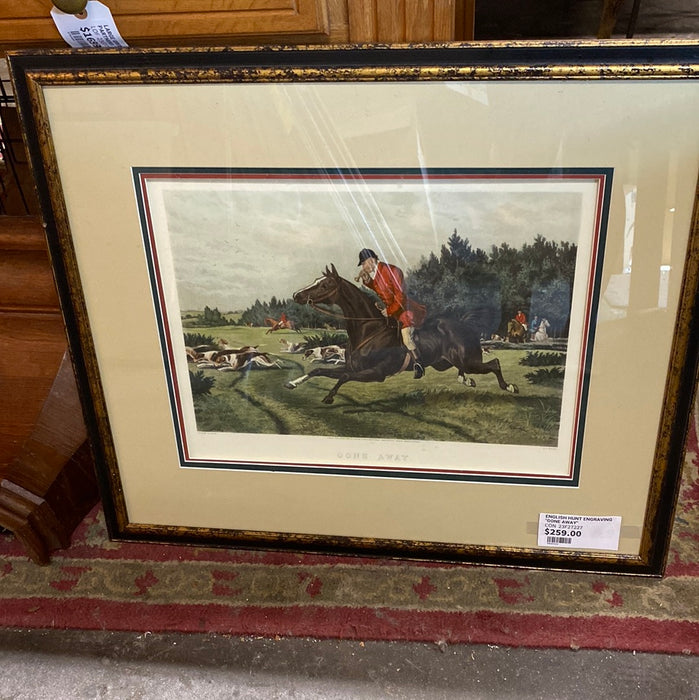 ENGLISH HUNT ENGRAVING "GONE AWAY"