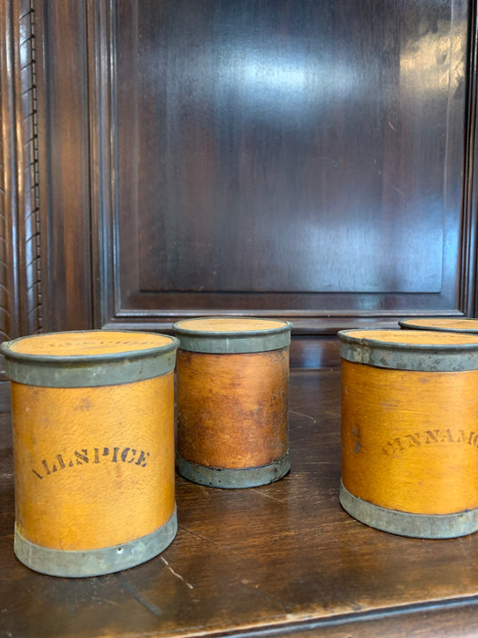 SET OF 6 ROUND WOOD SPICE BOXES