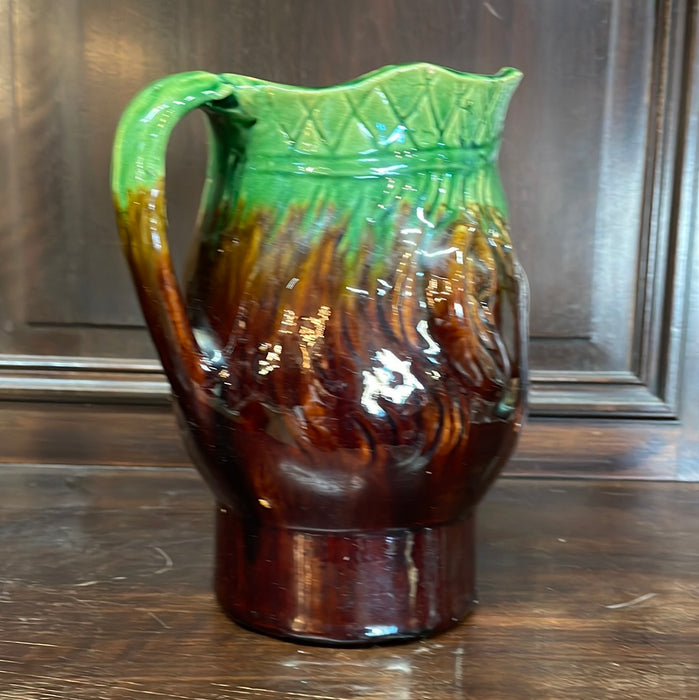 MAJOLICA PITCHER WITH FACE BROWN AND GREEN