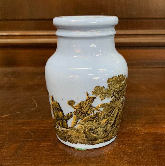 PERIWINKLE BLUE HANDPAINTED JAR WITH NO LID AS FOUND