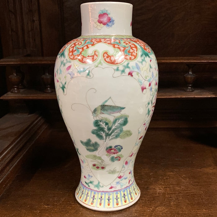 SMALL ORANGE AND GREEN FLORAL VASE-AS FOUND
