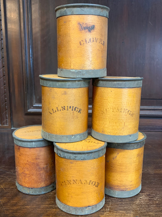 SET OF 6 ROUND WOOD SPICE BOXES