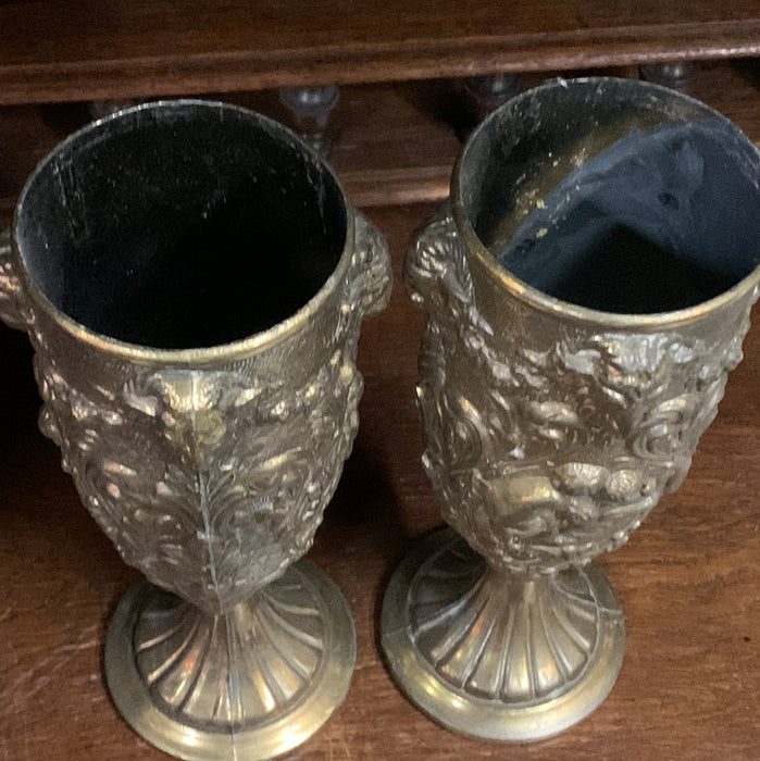 PAIR OF TALL GOLD METAL CHALICES