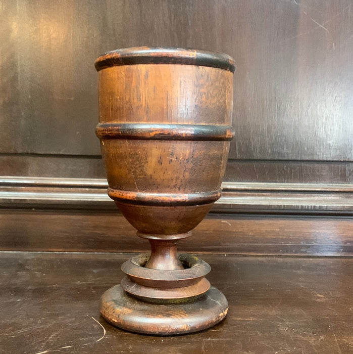 WOODEN GOBLET WITH TWO RINGS AROUND BASE