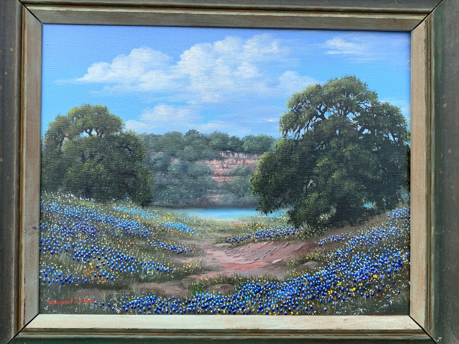SMALL BEAUTIFUL TEXAS BLUE BONNET OIL PAINTING BY MARGARET RUTH HARLAN
